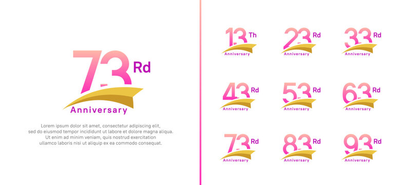 set of anniversary logo style yellow ribbon. vector design pink color for celebration