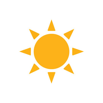 Bright yellow stylized sun icon with rays radiating outward representing weather or energy themes for design projects