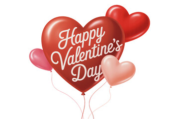 Valentines Day Heart Balloons in Romantic Red and Pink Colors with White Text on Soft Focus Background for Greeting Card