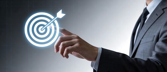 戦略指標を示す手元が描く先進的ビジネスアクション