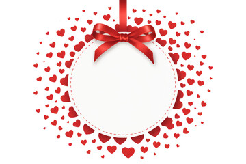 Valentines Day Ornament with Red Ribbon and Hearts in Romantic Style with Soft Lighting on White Background for Greeting Card