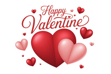 Valentines Day Greeting with Hearts in Romantic Red and Pink Hues on White Background for Love and Romance