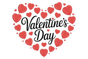 Valentines Day Heart Illustration with Red Hearts and Cursive Text in Romantic Style for Greeting Card