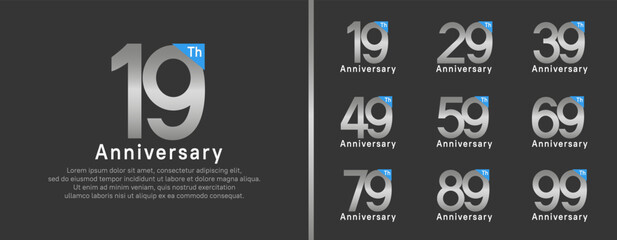 set of anniversary logo style. vector design silver color for celebration