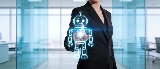 職場の自動化を示す女性の操作シーン