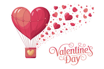 Valentines Day Heart Balloon with Red Hearts in Romantic Illustration Style with Soft Pink Lighting for Greeting Card
