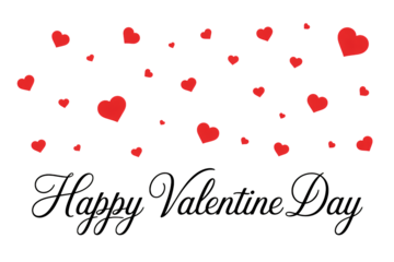 Valentines Day Greeting with Red Hearts in Elegant Script Font on White Background for Romantic Invitation