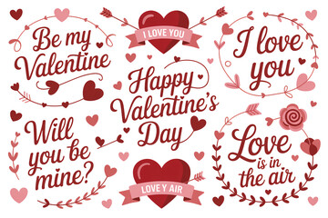 Valentines Day Greeting Cards with Heart Elements in Elegant Cursive Script with Soft Pink and Red Colors on White Background for Romantic Invitations