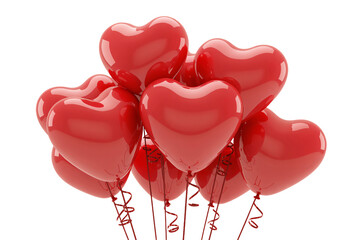 Red Heart Balloons Cluster in Shiny Reflective Finish with Strings in Bright Studio Lighting for Valentines Day Celebration