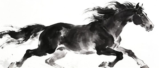 墨の力強さで描かれた動感豊かな干支の馬