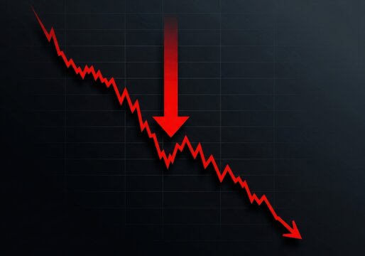 Downward Trend Line Graph Depicts Market Decline with Red Arrows and Background