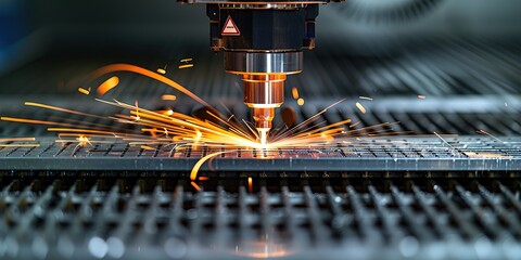 Laser Cutting Machine in Action with Sparks