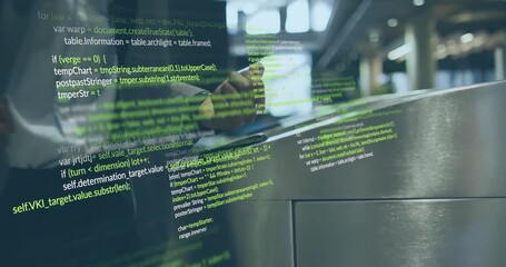 Animation of data processing over african american businessman using smartwatch - Powered by Adobe