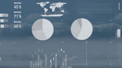 Animation of financial data processing and statistics over clouds - Powered by Adobe