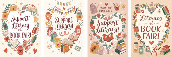 Charming floral poster designs for book fair fundraising and charity events