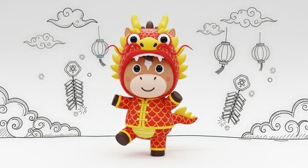 Fototapeta premium Cheerful Dragon Costume Character for Festive Celebrations