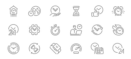 Time and clock set of icons in line style. Stopwatch, timer, watch linear symbols