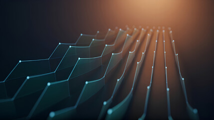 Obraz premium Teal Data Flow Network with Amber Light Corridor, Abstract Technology Background for Analytics, Fintech, and Cybersecurity