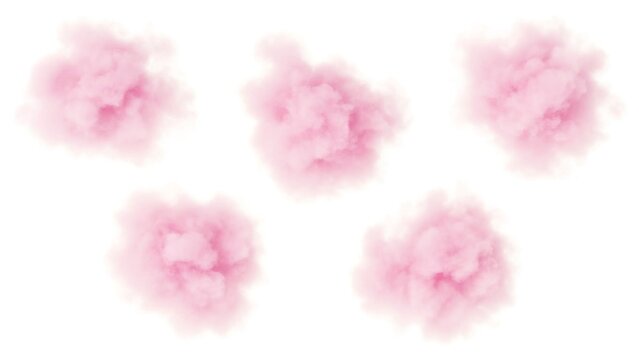 Pink cloud set. Cotton candy texture. 3D valentine
