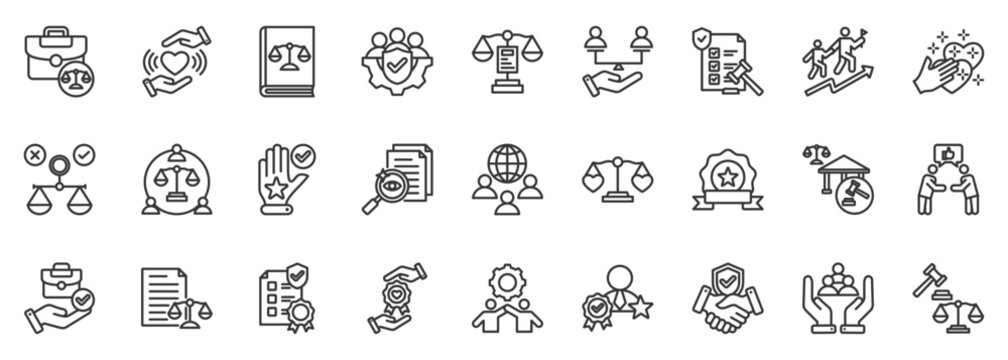 business ethics icon set collection in outline style. icon pack contain ethics, integrity, honesty, trust, fairness, accountability, responsibility, transparency, morality, compliance icon
