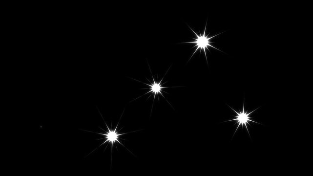 white twinkling stars animation on black screen background, cute cartoon flat vector doodle blinking, glowing glitter shimmer for night sky motion graphics 4K