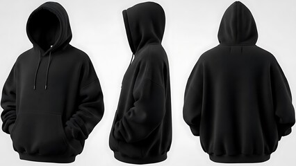 Black Hoodie Mockup Three Views of a Versatile and Stylish Garment