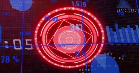 White timer counting, red HUD reticle pulsing and rotating while blue bars sliding, updating data - Powered by Adobe