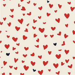 Tiny heart shapes seamless pattern, scattered small hearts, hand-drawn minimal style for Valentine's day