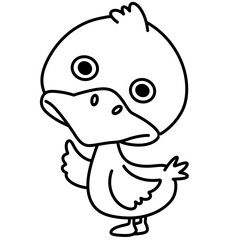 Obraz premium Cute Cartoon Duckling Line Art Illustration with Big Eyes and Friendly Pose