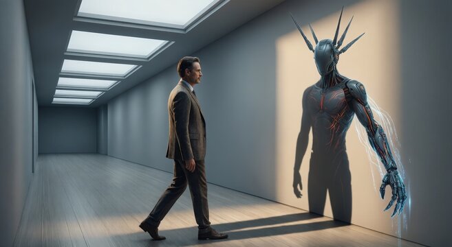 Executive walks unaware as shadow morphs into agentic AI form