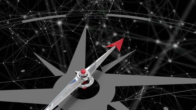 Animation of compass and network of connections on black background