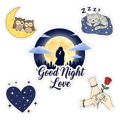 Good night love sticker collection with romantic elements