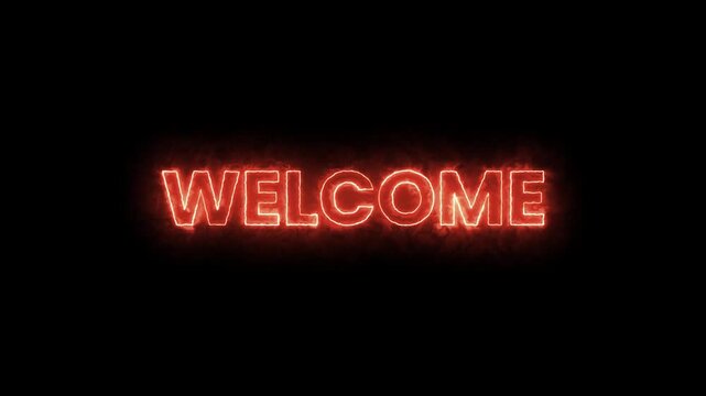 Electric and Fire Flow Welcome Title Animation, Flaming Typography with Energy Sparks and Lightning Effects on Black Background, 4K