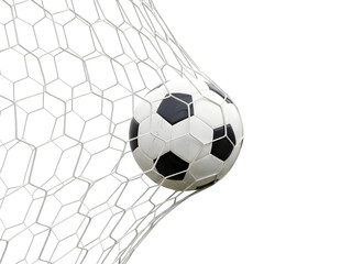 Soccer Ball in Net Isolated on White or Transparent Background