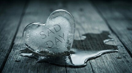 Valentine's day heart ice sculpture emotional reflection artistic display frosty environment close-up view concept of sadness