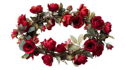 Red rose wreath on black isolated on transparent background