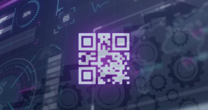 Animation of network of connections with icons and online security padlock over dark background