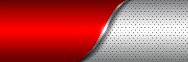 Silver red metallic banner with dots pattern.
