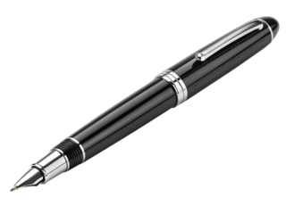 Luxury Black Rollerball Pen with Silver Accents and Shiny Finish Isolated on Transparent Background