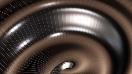 Dark silver striped background, wavy and shiny, chrome metallic striped wallpaper, 3D illustration.