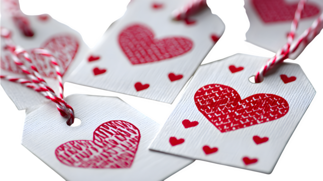 Heart-themed gift tags on black isolated on transparent background - Powered by Adobe