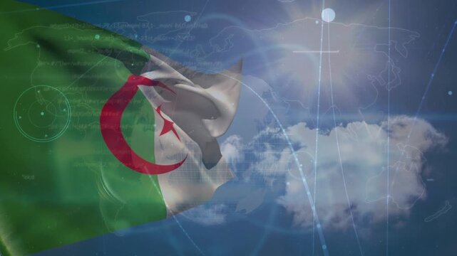 Animation of data processing over flag of algeria