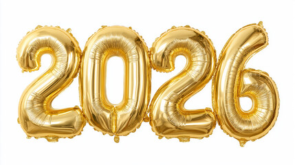 gold 2026 metallic party balloons isolated on white background