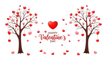 Valentine's day heart trees isolated on transparent background