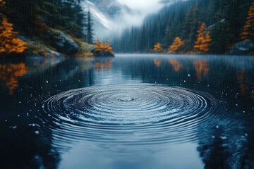 Soft Overcast Rain Creating Perfect Ripples on the Lake Surface