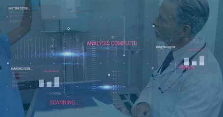 Animation of data processing over diverse doctors at hospital - Powered by Adobe