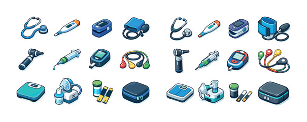 Collection of medical devices and equipment illustrations