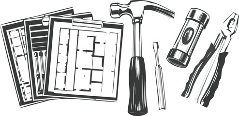 Set of essential tools for home repair and DIY projects
