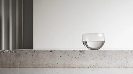 Clean modern stone counter with minimalist glass object .