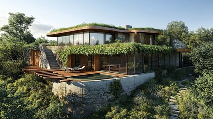 Obraz premium Building an Earth-Friendly Home with Recycled Concrete, Reclaimed Wood, and Green Energy Systems .